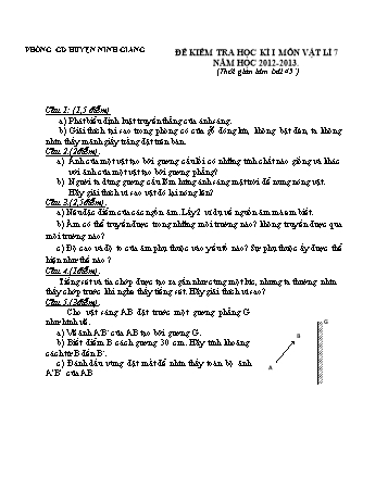 Đề kiểm tra học kì I môn Vật lí 7 - Năm học 2012-2013 - Phòng GD&ĐT Ninh Giang (Có đáp án và biểu điểm)