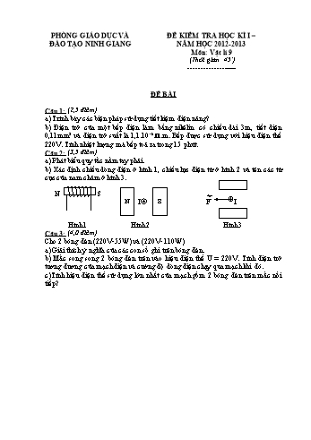 Đề kiểm tra học kì I môn Vật lí Lớp 9 - Năm học 2012-2013 - Phòng GD&ĐT Ninh Giang (Kèm hướng dẫn chấm)