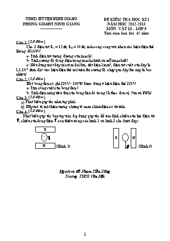 Đề kiểm tra học kì I môn Vật lí Lớp 9 - Năm học 2012-2013 - Trường THCS Văn Hội (Kèm hướng dẫn chấm)