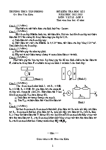 Đề kiểm tra học kì I môn Vật lí Lớp 9 - Năm học 2012-2013 - Trường THCS Tân Phong (Kèm hướng dẫn chấm)