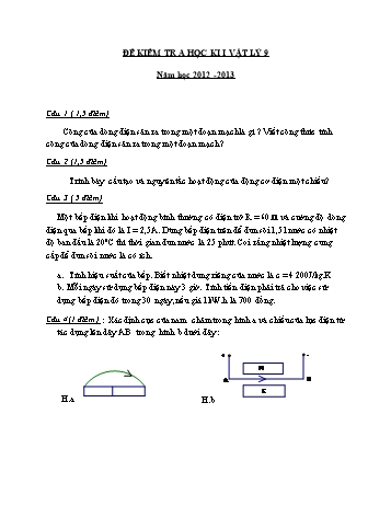 Đề kiểm tra học kì I môn Vật lý Lớp 9 - Năm học 2012-2013 (Có đáp án và biểu điểm)