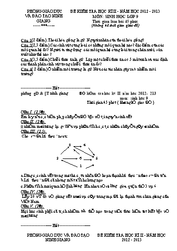 Đề kiểm tra học kì II môn Sinh học Lớp 9 - Năm học 2012-2013 - Phòng GD&ĐT Ninh Giang