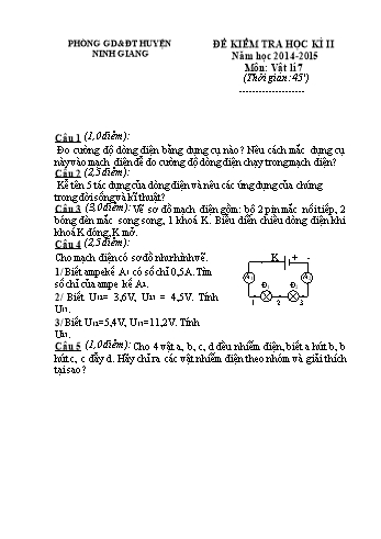 Đề kiểm tra học kì II môn Vật lý Lớp 7 - Năm học 2014-2015 - Trường THCS Tân Quang (Kèm hướng dẫn chấm)