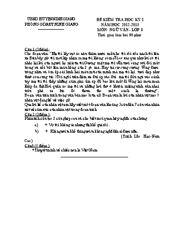 Đề kiểm tra học kỳ 1 môn Ngữ văn Lớp 8 - Năm học 2012-2013 - Phòng GD&ĐT Ninh Giang