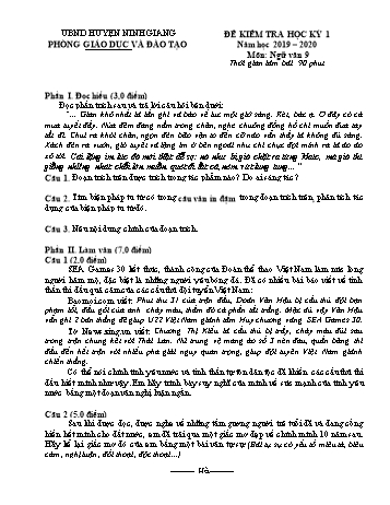 Đề kiểm tra học kỳ 1 môn Ngữ văn Lớp 9 - Năm học 2019-2020 (Kèm hướng dẫn chấm)
