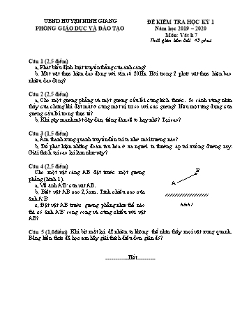 Đề kiểm tra học kỳ 1 môn Vật lí Lớp 7 - Năm học 2019-2020 - Phòng GD&ĐT Ninh Giang (Kèm hướng dẫn chấm)
