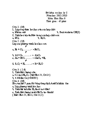 Đề kiểm tra học kỳ I môn Hoá học Lớp 8 - Năm học 2012-2013