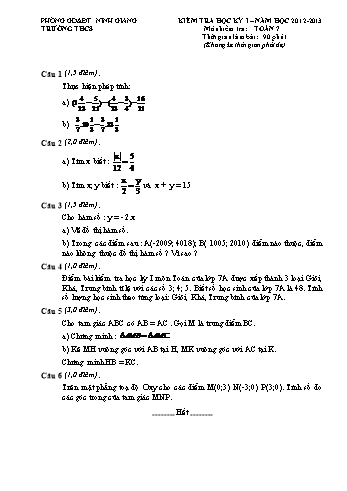 Đề kiểm tra học kỳ I môn Toán Lớp 7 - Năm học 2012-2013 - Phòng GD&ĐT Ninh Giang