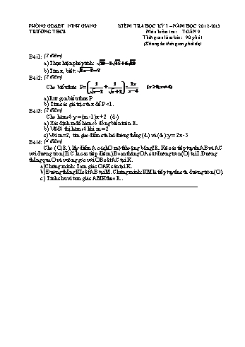 Đề kiểm tra học kỳ I môn Toán Lớp 9 - Năm học 2012-2013