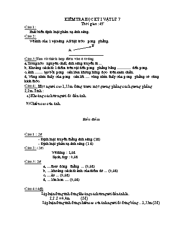 Đề kiểm tra học kỳ I môn Vật lý Lớp 7 (Có đáp án)