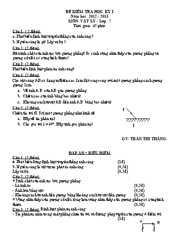 Đề kiểm tra học kỳ I môn Vật lý Lớp 7 - Năm học 2012-2013 (Có đáp án và biểu điểm)