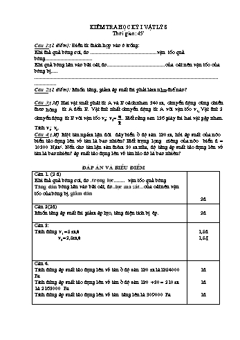 Đề kiểm tra học kỳ I môn Vật lý Lớp 8 (Có đáp án và biểu điểm)