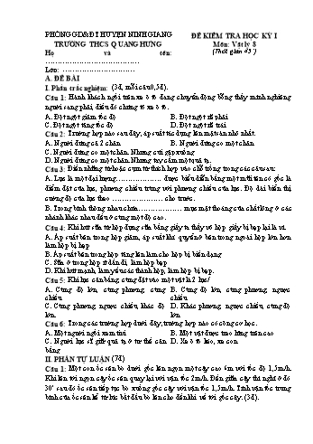 Đề kiểm tra học kỳ I môn Vật lý Lớp 8 - Trường THCS Quang Hưng (Có đáp án)