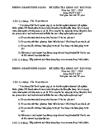 Đề kiểm tra khảo sát đầu năm môn Ngữ văn Lớp 7 - Năm học 2017-2018 - Phòng GD&ĐT Ninh Giang (Kèm hướng dẫn chấm)
