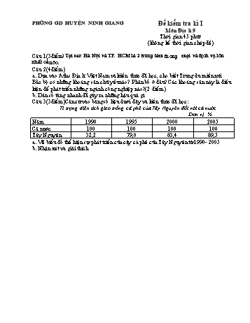 Đề kiểm tra kì I môn Địa lí Lớp 9 - Phòng GD&ĐT Ninh Giang