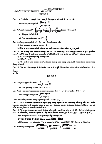 Đề ôn thi tuyển sinh lớp 10 THPT môn Toán (Có đáp án)