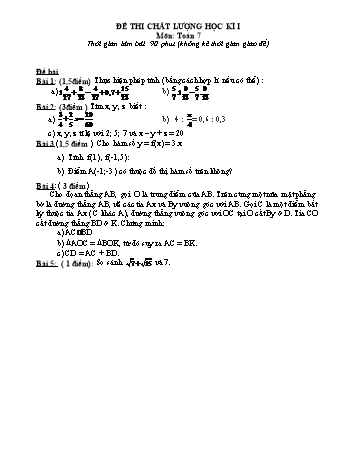 Đề thi chất lượng học kì I môn Toán Lớp 7
