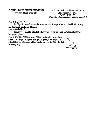 Đề thi chất lượng học kì I môn Vật lí Lớp 7 - Năm học 2012-2013 (Có đáp án và biểu điểm)