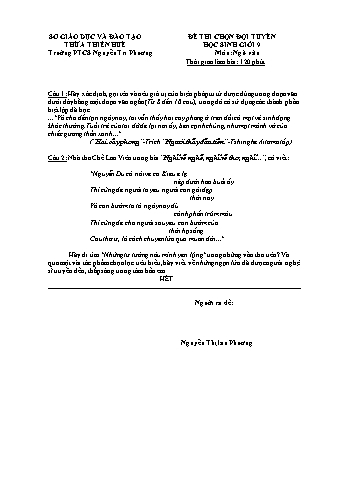Đề thi chọn đội tuyển học sinh giỏi môn Ngữ văn Lớp 9 - Trường PTCS Nguyễn Tri Phương