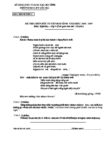 Đề thi chọn đội tuyển học sinh giỏi tỉnh môn Ngữ văn Lớp 9 - Phòng GD&ĐT Lộc Hà