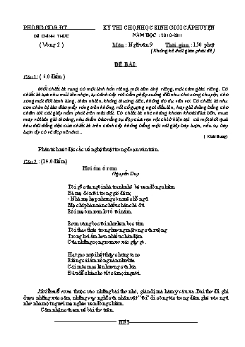 Đề thi chọn học sinh giỏi cấp huyện môn Ngữ văn Lớp 9 - Năm học 2010-2011 (Kèm hướng dẫn chấm)