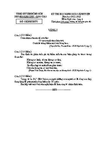 Đề thi chọn học sinh giỏi cấp huyện môn Ngữ văn Lớp 9 - Phòng GD&ĐT Nông Sơn (Kèm hướng dẫn chấm)