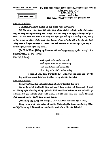 Đề thi chọn học sinh giỏi cấp tỉnh lớp 9 THCS môn Ngữ văn - Năm học 2011-2012 (Kèm hướng dẫn chấm)