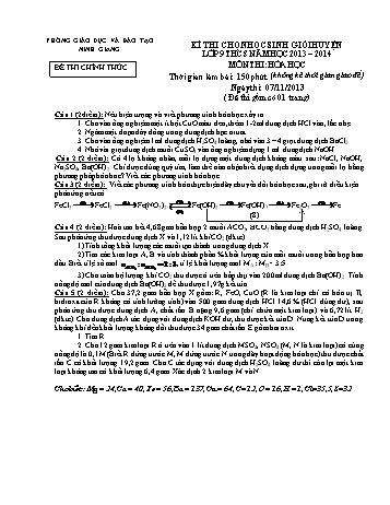 Đề thi chọn học sinh giỏi huyện lớp 9 THCS môn Hóa học - Năm học 2013-2014 (Kèm hướng dẫn chấm)