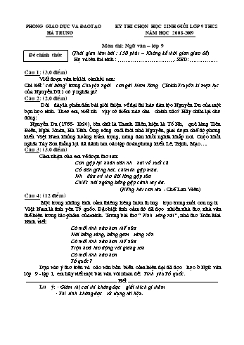Đề thi chọn học sinh giỏi lớp 9 THCS môn Ngữ văn - Phòng GD&ĐT Hai Bà Trưng (Kèm hướng dẫn chấm)