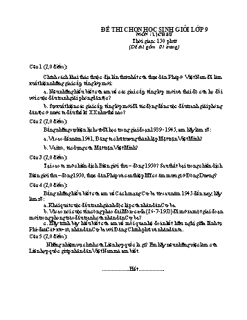 Đề thi chọn học sinh giỏi môn Lịch sử Lớp 9 - Đề 1 (Có đáp án)