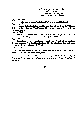 Đề thi chọn học sinh giỏi môn Lịch sử Lớp 9 - Đề 3 (Có đáp án)