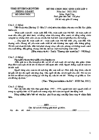 Đề thi chọn học sinh giỏi môn Ngữ văn Lớp 9 - Năm học 2011-2012 (Kèm hướng dẫn chấm)