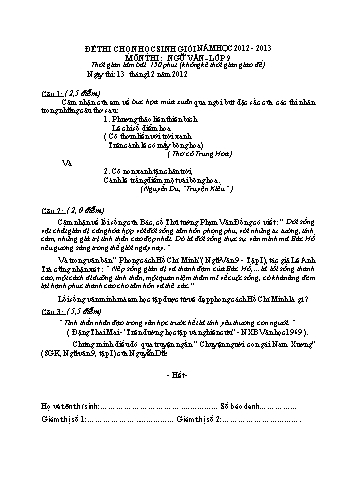 Đề thi chọn học sinh giỏi môn Ngữ văn Lớp 9 - Năm học 2012-2013 (Kèm hướng dẫn chấm)