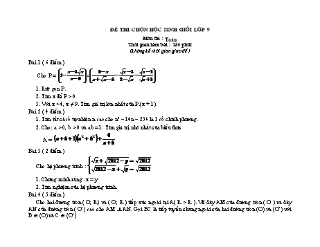 Đề thi chọn học sinh giỏi môn Toán Lớp 9 (Kèm hướng dẫn chấm)