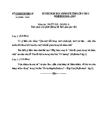 Đề thi chọn học sinh giỏi tỉnh lớp 9 THCS môn Ngữ văn Bảng A - Sở GD&ĐT Nghệ An