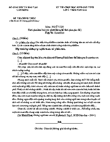 Đề thi chọn học sinh giỏi tỉnh lớp 9 THCS môn Ngữ văn - Năm 2010 - Sở GD&ĐT Lâm Đồng