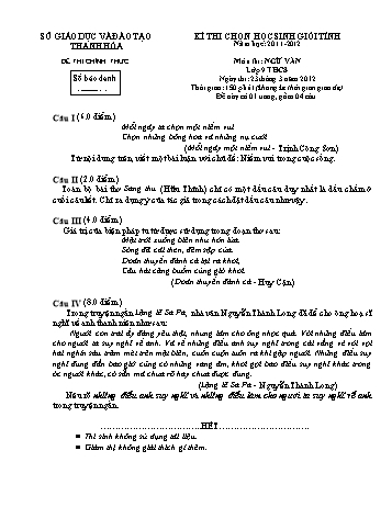 Đề thi chọn học sinh giỏi tỉnh môn Ngữ văn Lớp 9 THCS - Năm học 2011-2012 - Sở GD&ĐT Thanh Hóa