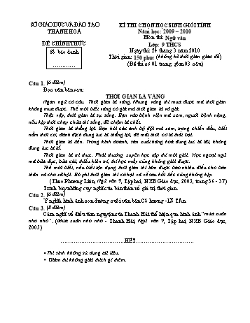 Đề thi chọn học sinh giỏi tỉnh môn Ngữ văn lớp 9 THCS - Sở GD&ĐT Thanh Hóa (Có đáp án)