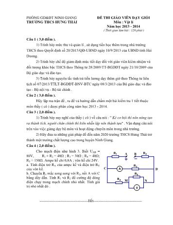 Đề thi giáo viên dạy giỏi môn Vật lí - Năm học 2013-2014 - Trường THCS Hưng Thái (Kèm hướng dẫn chấm)