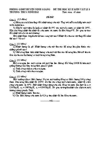 Đề thi học kì II môn Vật lí Lớp 8 - Trường THCS Ninh Hải (Có đáp án và biểu điểm)