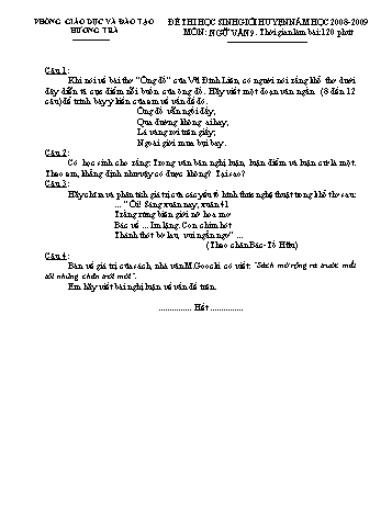 Đề thi học sinh giỏi huyện môn Ngữ văn Lớp 9 - Phòng GD&ĐT Hương Trà (Có đáp án)