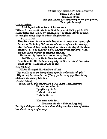 Đề thi học sinh giỏi lớp 9 vòng 2 môn Ngữ văn - Năm học 2011-2012 (Kèm hướng dẫn chấm)