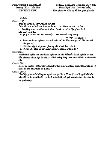Đề thi học sinh giỏi môn Ngữ văn Lớp 9 (chuẩn) - Năm học 2010-2011 - Trường THCS Trần Phú (Có đáp án)