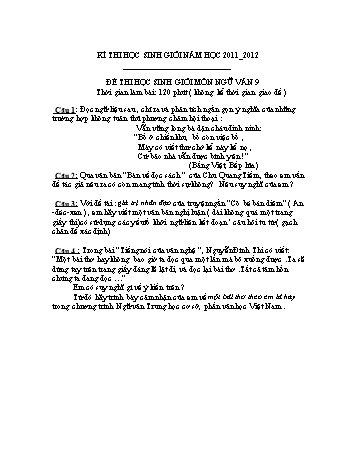 Đề thi học sinh giỏi môn Ngữ văn Lớp 9 - Năm học 2011-2012 (Có đáp án và biểu điểm)