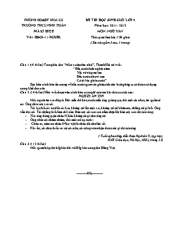 Đề thi học sinh giỏi môn Ngữ văn Lớp 9 - Năm học 2011-2012 - Trường THCS Ninh Xuân (Kèm hướng dẫn chấm)