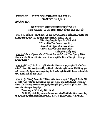 Đề thi học sinh giỏi môn Ngữ văn Lớp 9 - Năm học 2012-2013 - Phòng GD&ĐT Hương Trà (Đáp án và biểu điểm)