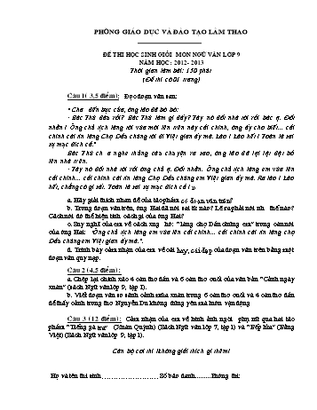 Đề thi học sinh giỏi môn Ngữ văn Lớp 9 - Năm học 2012-2013 - Phòng GD&ĐT Lâm Thao