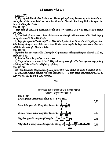 Đề thi học sinh giỏi môn Vật lí Lớp 8 (Kèm hướng dẫn chấm)