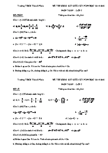 Đề thi khảo sát giữa kì I môn Toán Lớp 7 - Năm học 2014-2015 - Trường THCS Thành Nhân
