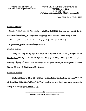 Đề thi khảo sát học sinh giỏi lần 2 tháng 12 môn Ngữ văn Lớp 9 - Năm học 2011-2012 - Trường THCS Phạm Công Bình (Kèm hướng dẫn chấm)